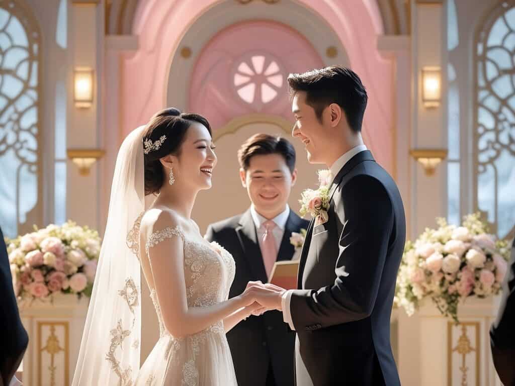 가장 행복한날, 신랑신부의 아름다운 결혼식을 보여주는 사진입니다.